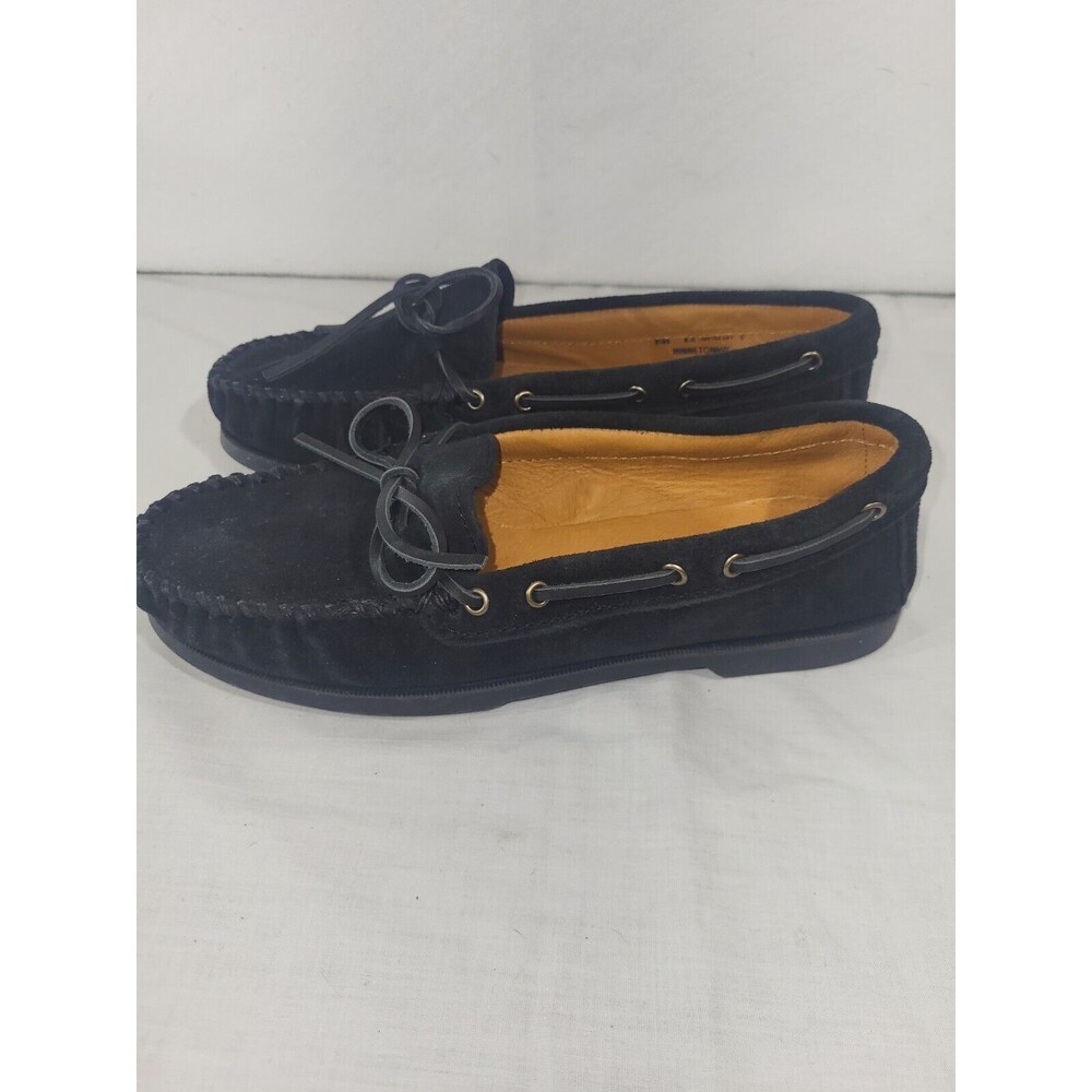 MINNETONKA  Black Suede Driving Moccasin Size 8.5M Rubber Sole 919 NEW
